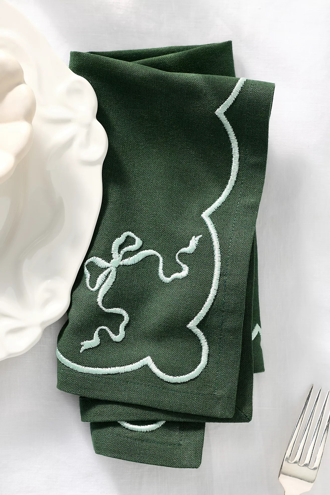 Benedita Bow Cotton Embroidered Napkins, Set of 4 | Anthropologie (US)