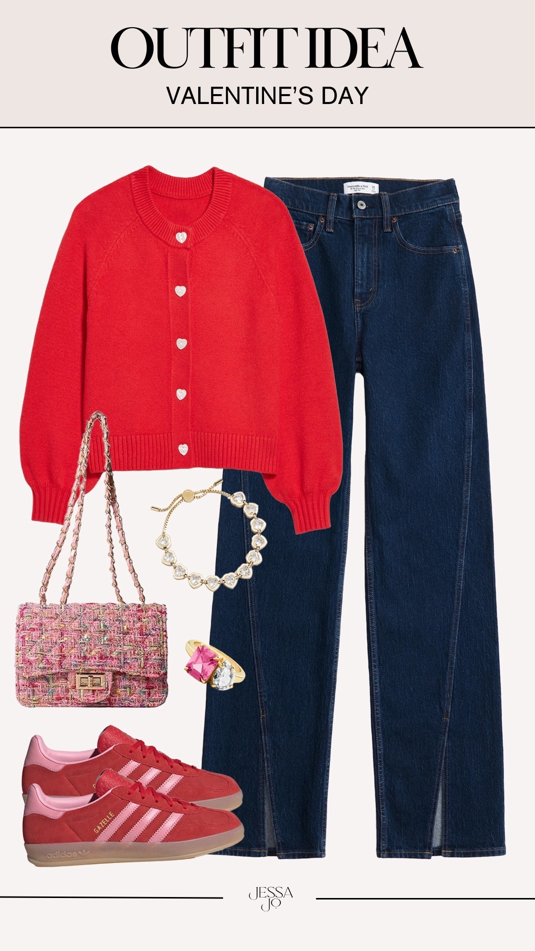Valentine’s Day outfit idea. Old navy new arrivals. Old navy heart button red cardigan. Heart button sweater. Amazon fashion. Amazon tweed handbag. Split hem jeans. 

#LTKSeasonal #LTKFindsUnder100 #LTKootd