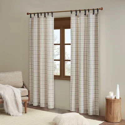 Single Fleece Lined Plaid Curtain Panel with Faux Leather Tab Top | Wayfair North America