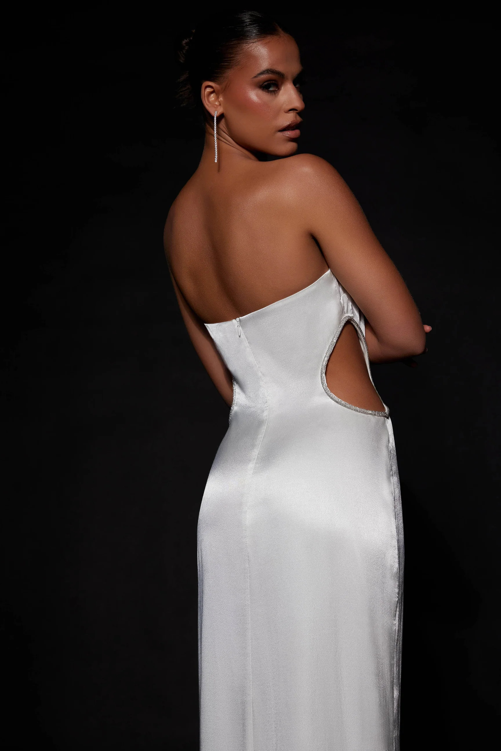 Lawry Diamante Cut Out Maxi Dress - White | MESHKI US