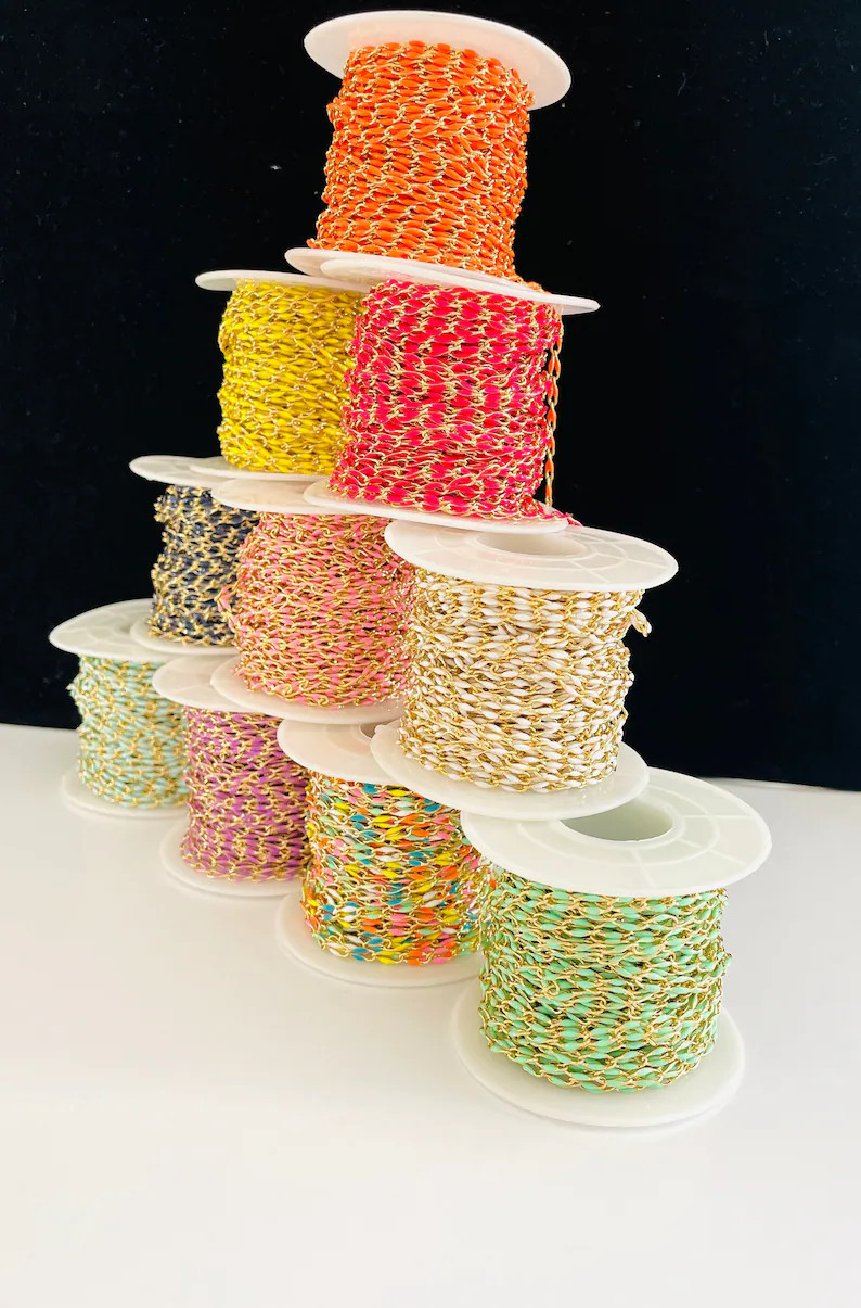 Enamel Chains - Gold Navy Black White Pink Purple Navy Green Multi Color Turquoise - Wholesale Bu... | Etsy (US)