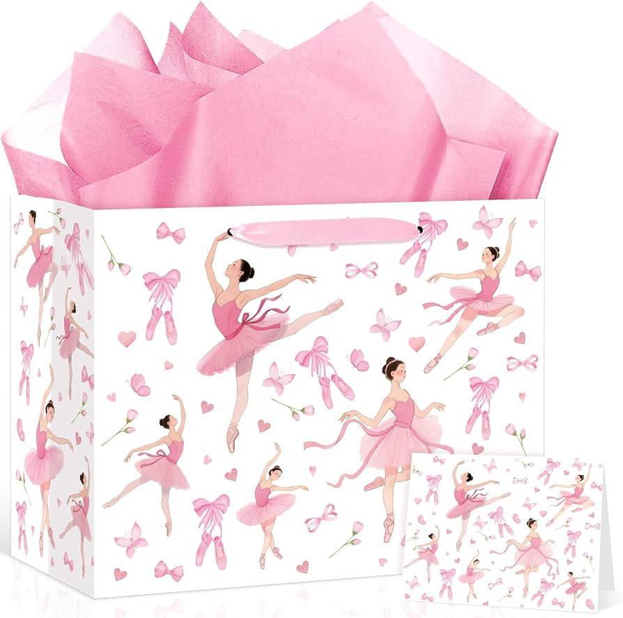 Neptniopllab Ballerina Birthday Gift Bags, Ballet Wrapping Paper Bag Pink Ballerina Party Decorat... | Amazon (US)
