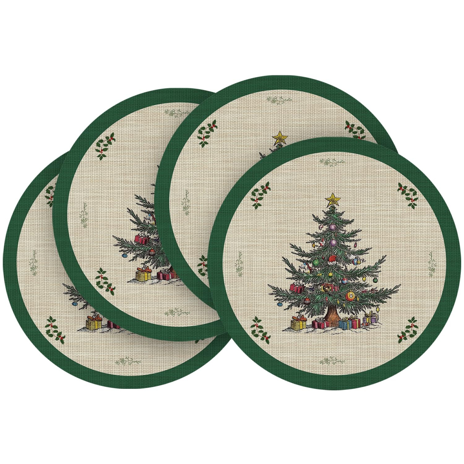 Artoid Mode Xmas Tree Gifts Vinyl Round Christmas Placemats Set of 4, 14 Inch Washable Non-Slip W... | Amazon (US)