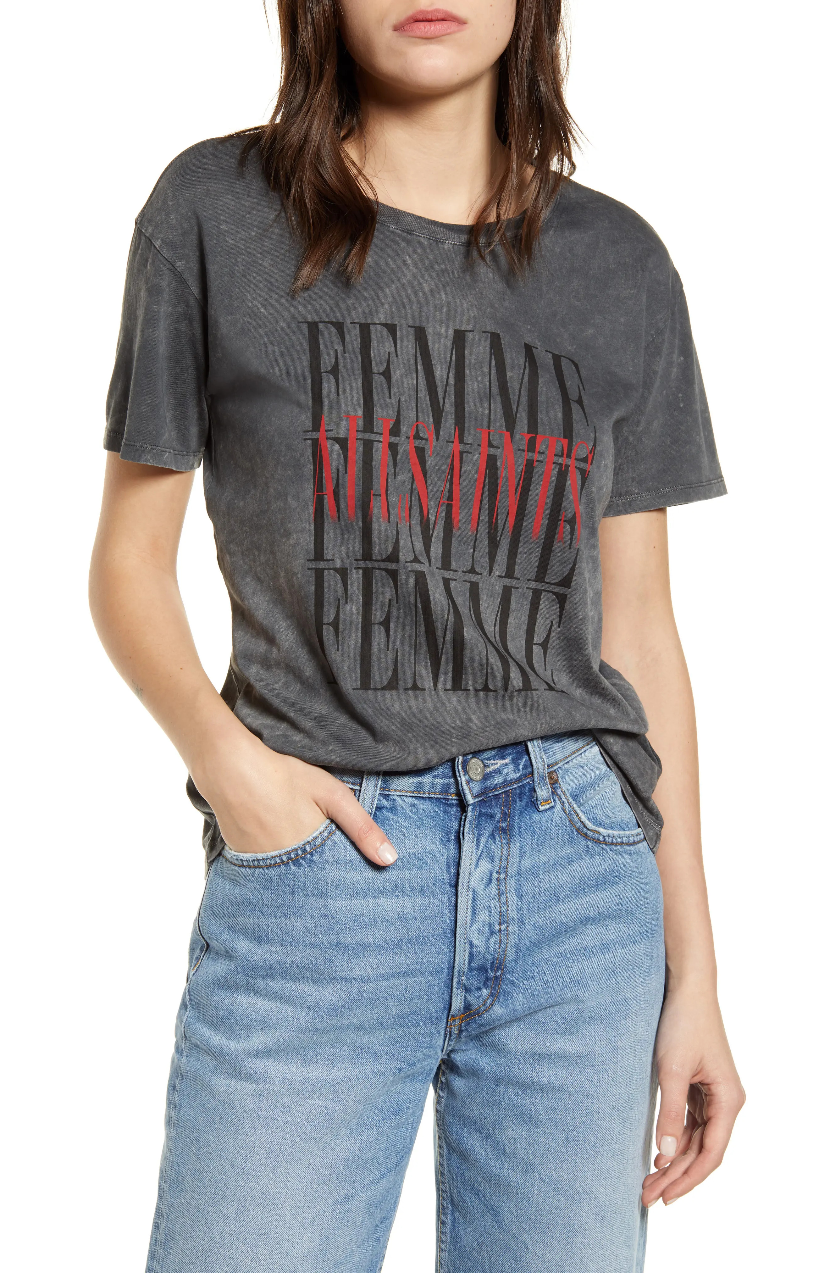 Women's Allsaints Femme Dima Graphic Tee, Size X-Small - Black | Nordstrom