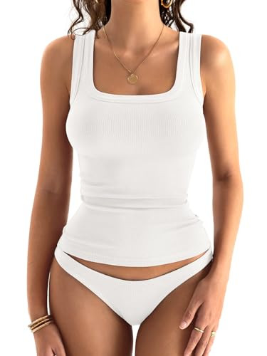 Womens Square Neck Ribbed Tank Tops Sleeveless Basic Tops Sexy Slim Fit Summer Clothes 2025 | Amazon (US)