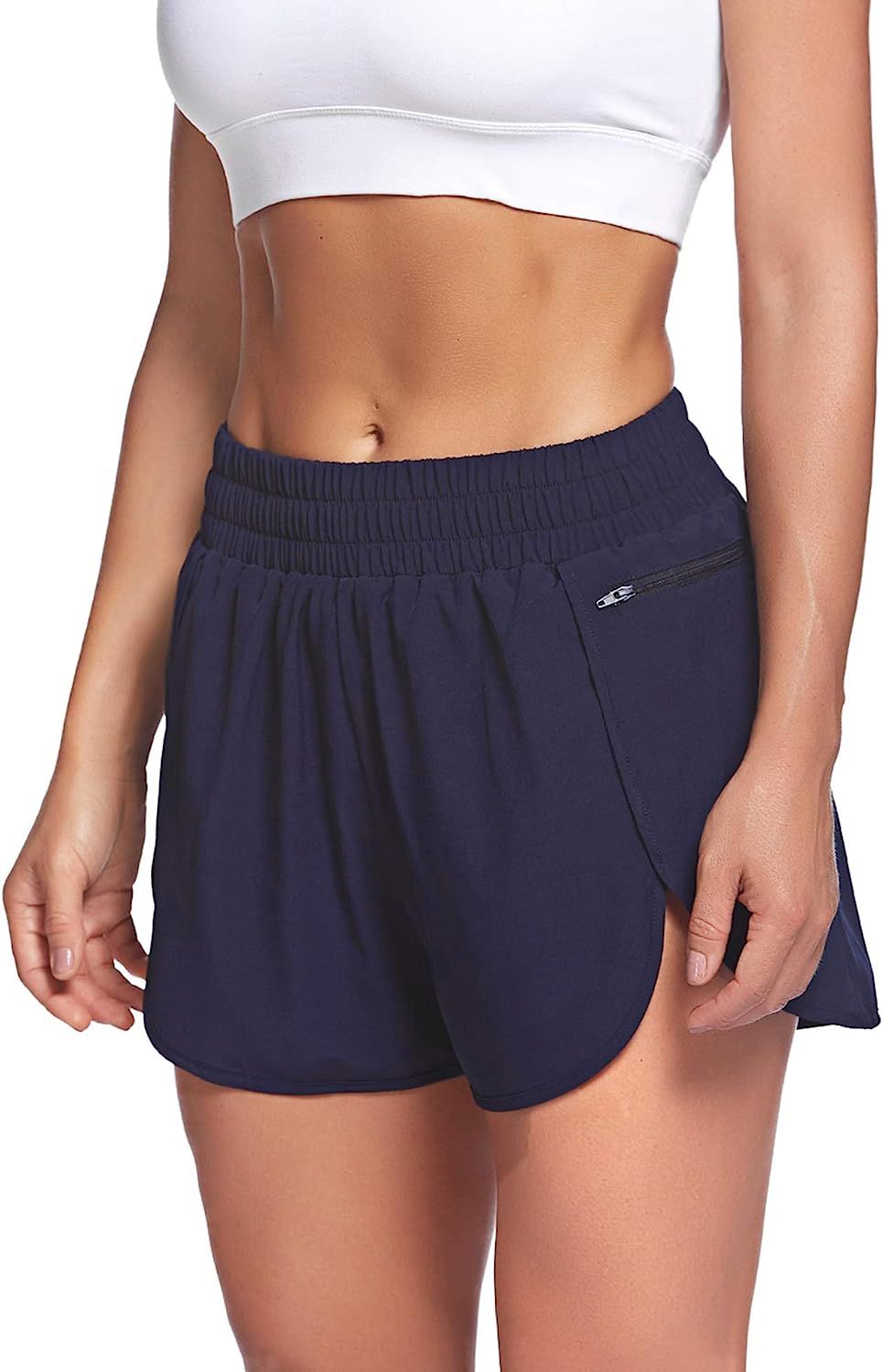 LaLaLa Womens Workout Shorts with Zip Pocket Quick-Dry Athletic Shorts Sports Elastic Waist Runni... | Amazon (US)