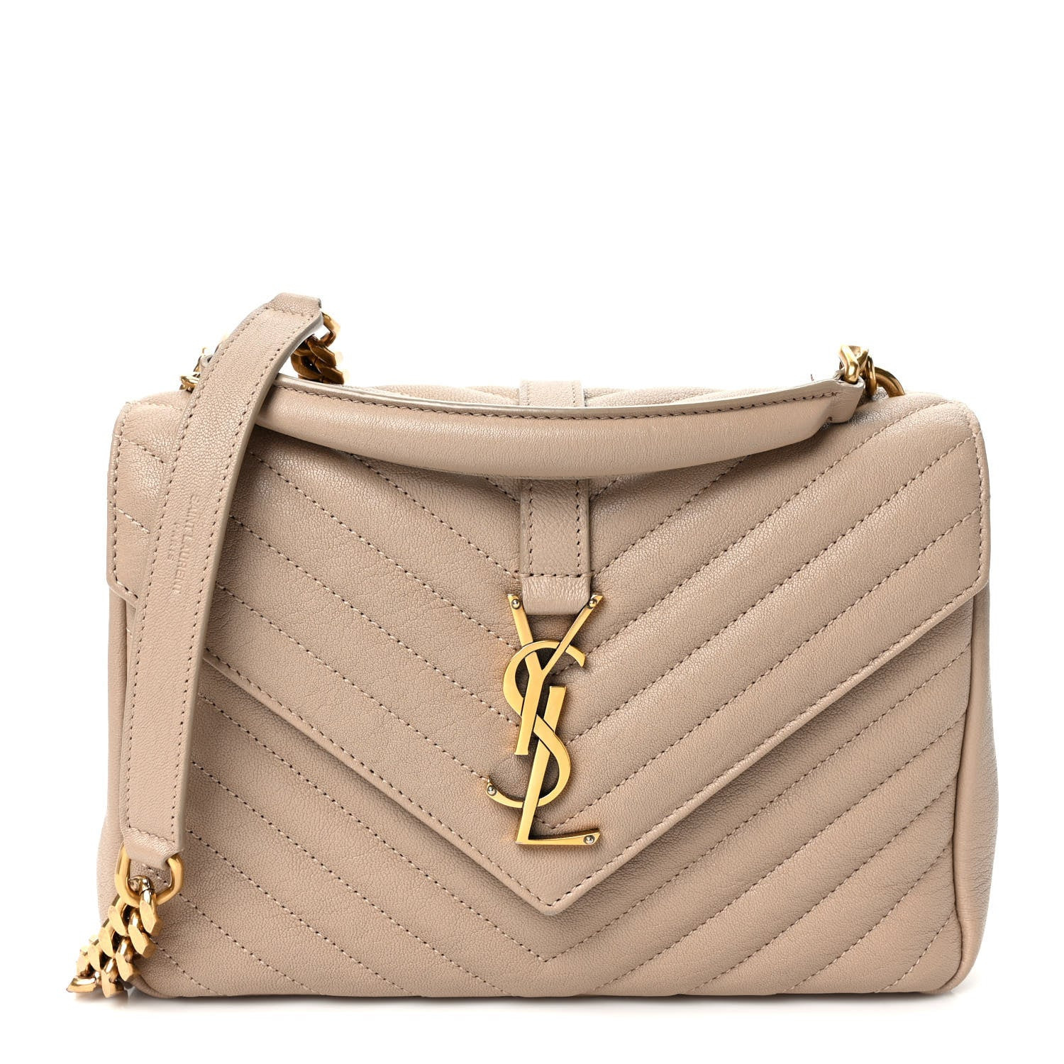 Sheepskin Matelasse Chevron Monogram Medium College Bag Dark Beige | FASHIONPHILE (US)