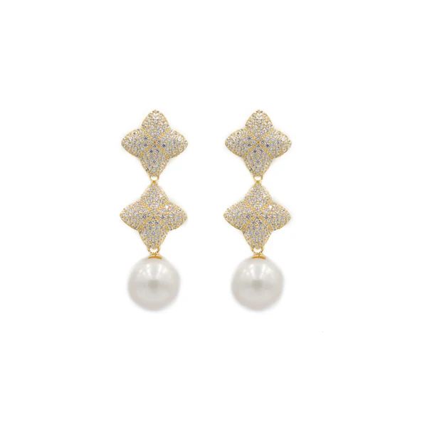 Alicia Double Earring, Gold with Pearl | Hazen & Co