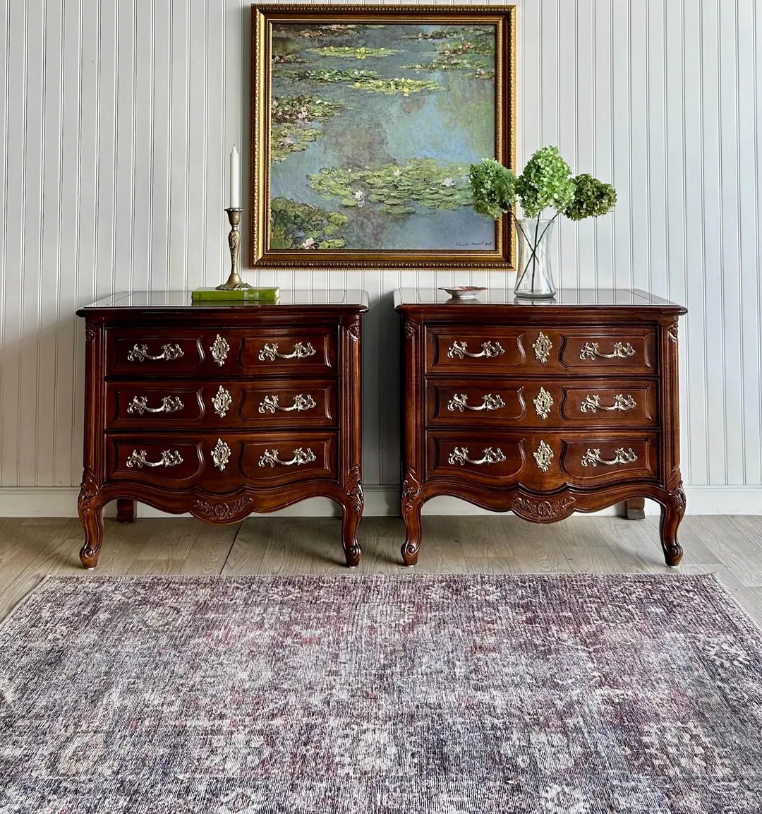Vintage Henredon French Provincial Nightstands, Louis XV Style Bedside Tables With Brass Hardware... | Etsy (US)