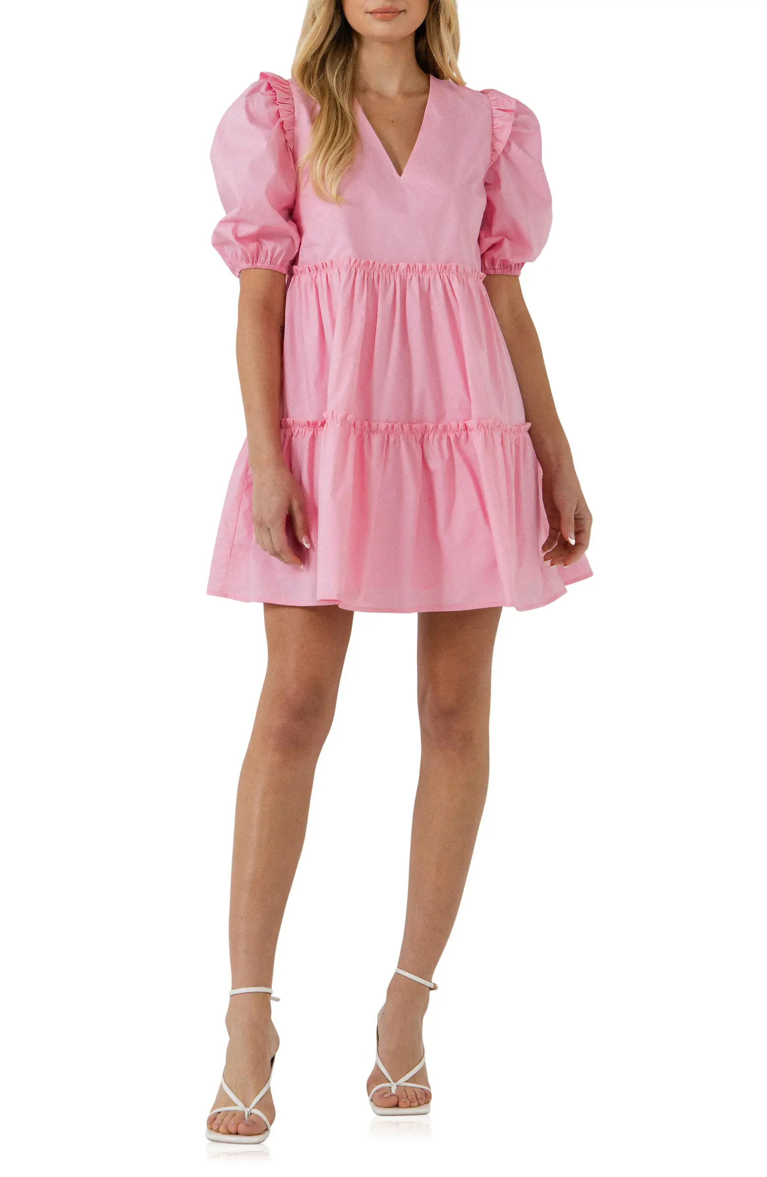 English Factory Puff Sleeve Ruffle Cotton Minidress | Nordstrom | Nordstrom