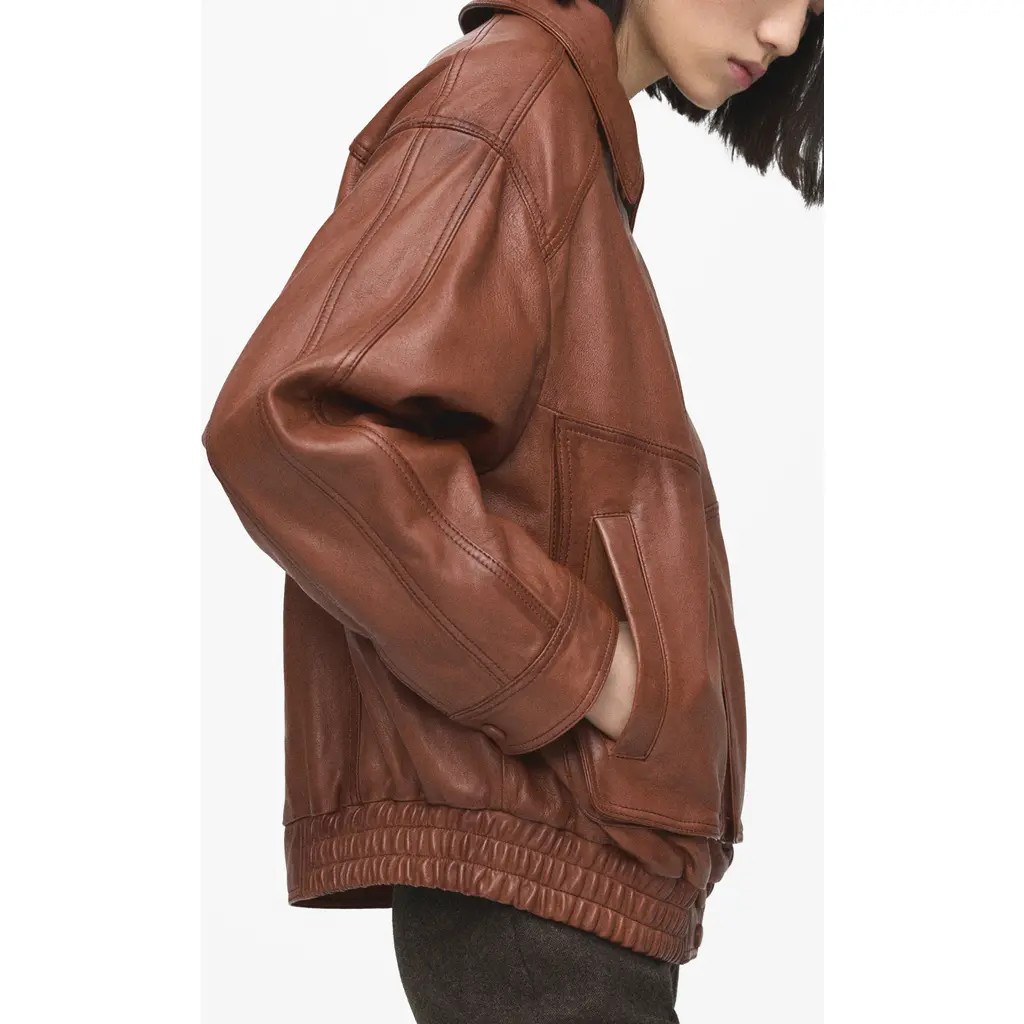 MANGO London Oversize Leather Jacket in Cognac at Nordstrom, Size Large | Nordstrom