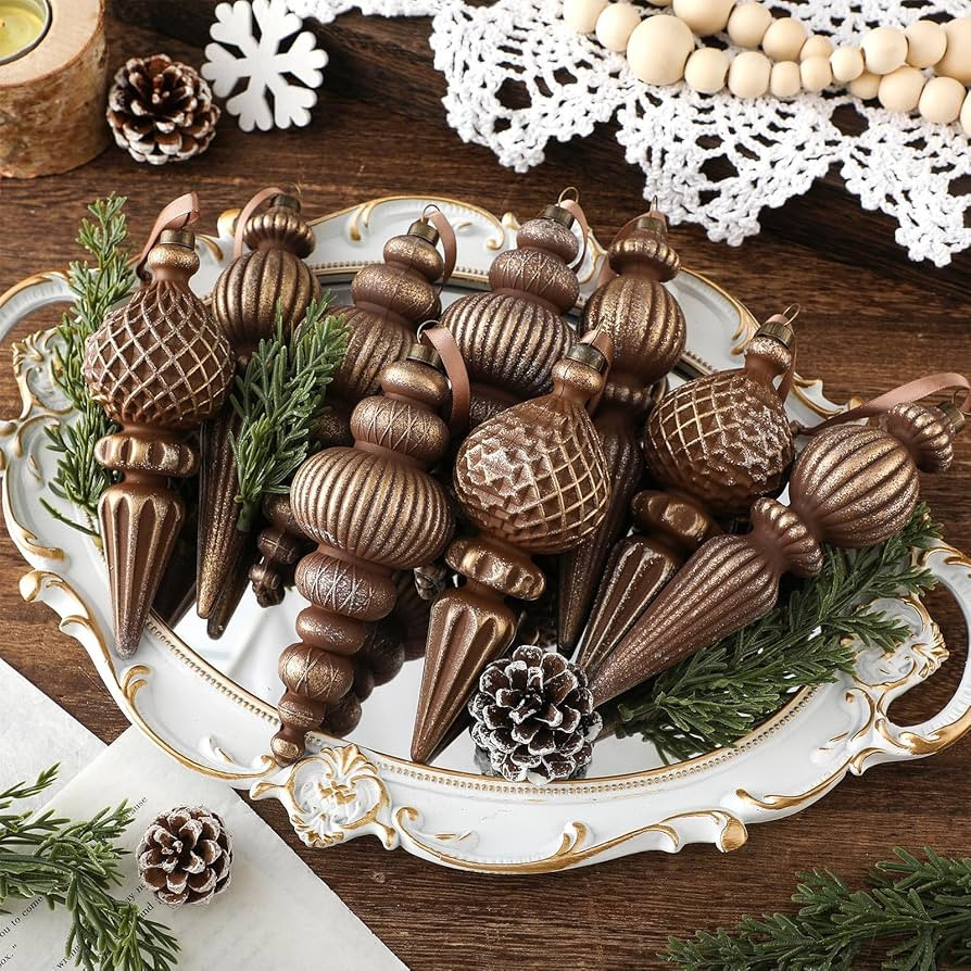 Yunlly 9 Pcs Neutral Christmas Ornaments Textured Christmas Tree Decor with Hanging Loop Modern B... | Amazon (US)