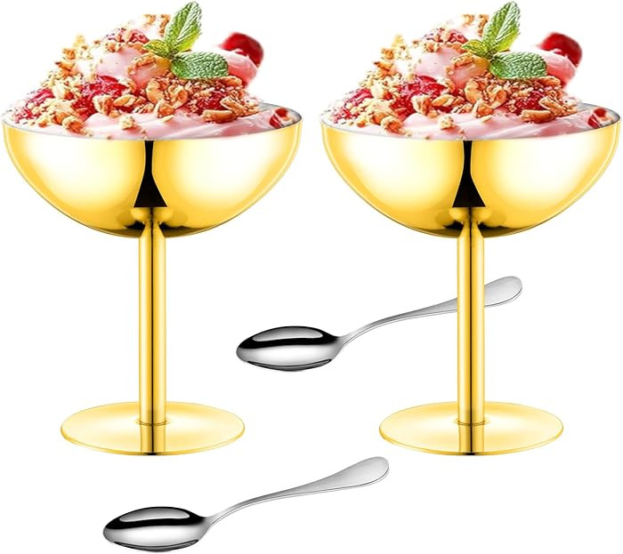 UNISWEET Ice Cream Bowls Stainless Steel Dessert Cups with Spoons Reusable Footed Sundae Cups Ice... | Amazon (US)