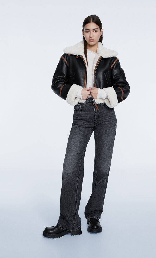 Double-faced cropped aviator jacket - Women's fashion | Stradivarius United Kingdom | Stradivarius (UK)
