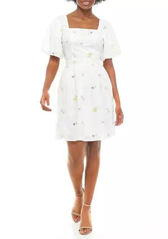 Puff Sleeve Floral Embroidery Dress | Belk