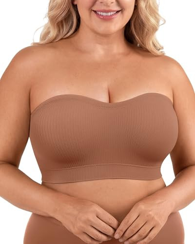 OEAK Womens Strapless Bras Wireless Bandeau Bra Non Slip Push Up Tube Top Seamless Bras Comfortable Padded Bralette Brown M | Amazon (US)