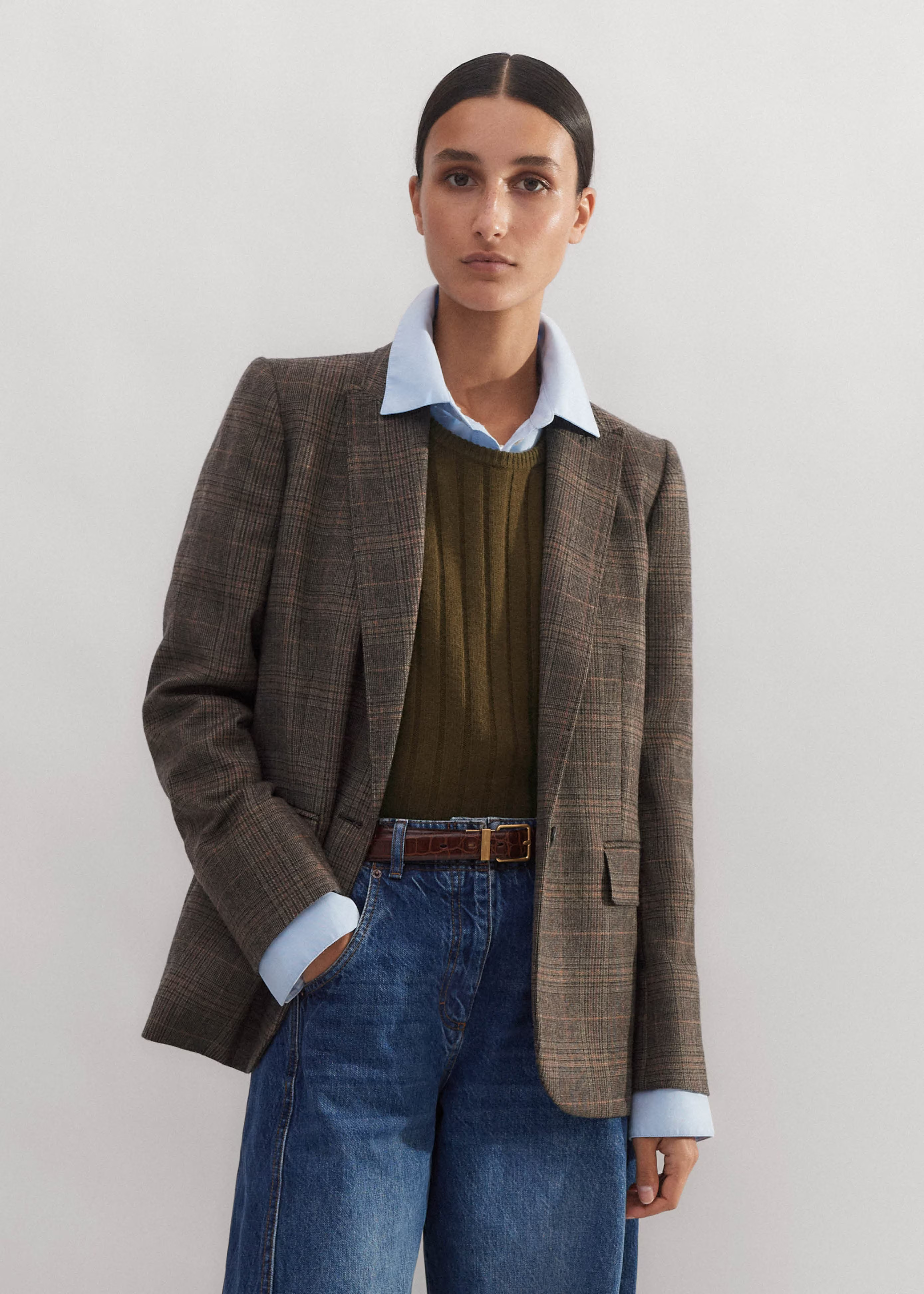 Women's Brown Check Jacket | ME+EM | ME+EM Global (Excluding US)