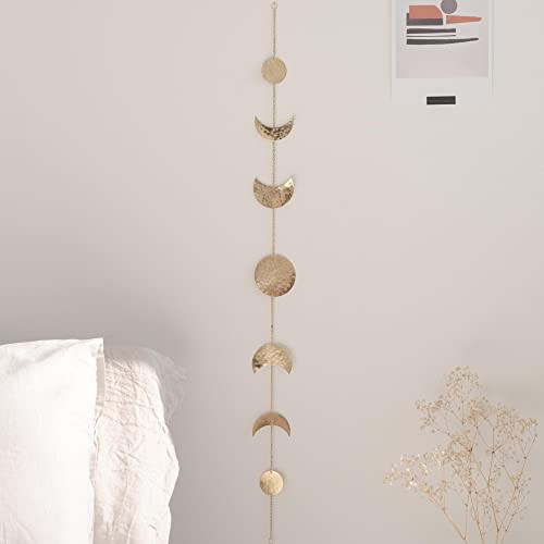 BASE ROOTS Moon Phase Wall Decor, Gold Wall Decor for Bedroom & Living Room, Boho Decor for Home, Handmade Hammered Metal 34" 7 Phases Moon Wall Decor, Bohemian & Celestial Wall Art for Women & Kids | Amazon (US)