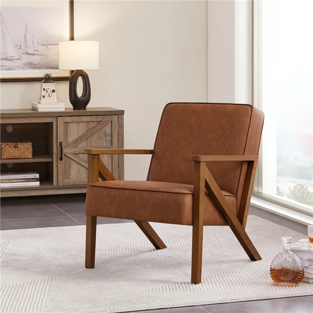 Wade Logan® Baseemah Faux Leather Armchair Lounge Chair With Z-Shaped Wood Legs & Reviews | Wayf... | Wayfair North America