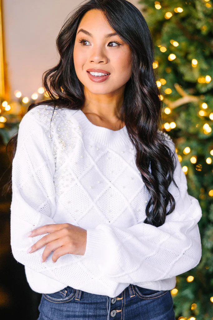As It Happens Ivory White Embellished Sweater | The Mint Julep Boutique