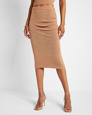High Waisted Ruched Side Midi Sweater Skirt | Express