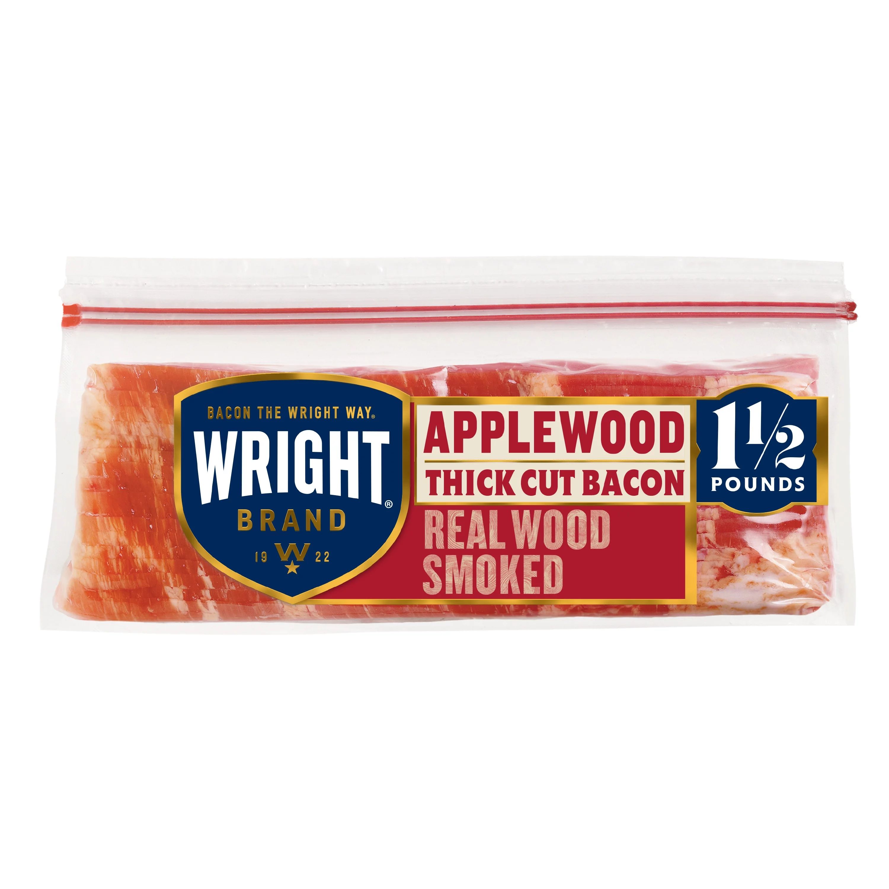 Wright Brand Thick Cut Applewood Real Wood Smoked Bacon, 1.5 lb | Walmart (US)