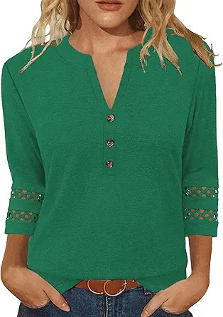 JomeDesign Womens Tops V Neck 3/4 Length Sleeve Shirts Dressy Casual Tunic Blouses Summer Tees | Amazon (US)