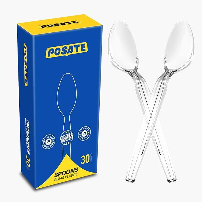 POSATE Heavy Duty Plastic Spoons - Food-Grade Disposable Material, Clear, Pack of 30 | Amazon (US)