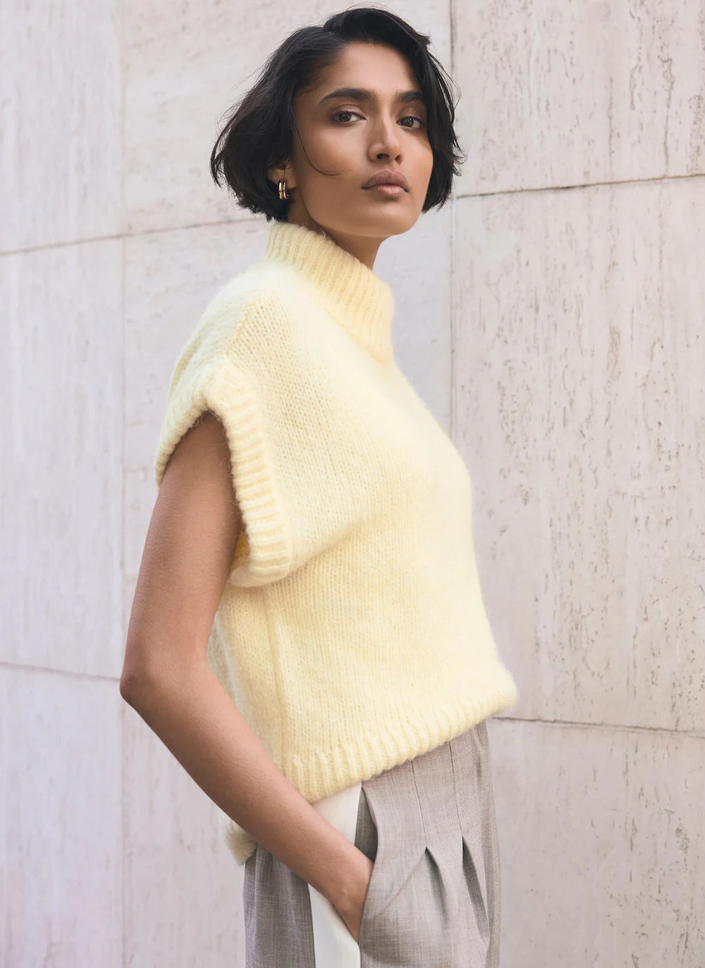 Butter Yellow Wool Blend Sleeveless Knit Top | Mint Velvet