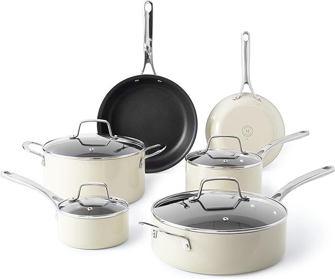 Martha Stewart Lockton Premium Nonstick 10 Piece Enamel Heavy Gauge Aluminum Cookware Set - Linen | Amazon (US)