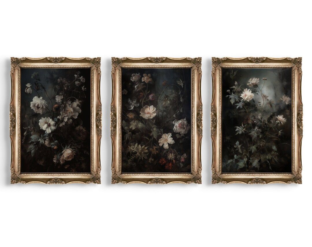 Set of 3 Dark Botanical Prints | Dark Academia Decor, Moody Victorian Art, Goth Cottagecore Wall ... | Etsy (US)