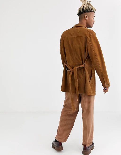 ASOS DESIGN suede single breasted trench coat in tan | ASOS US