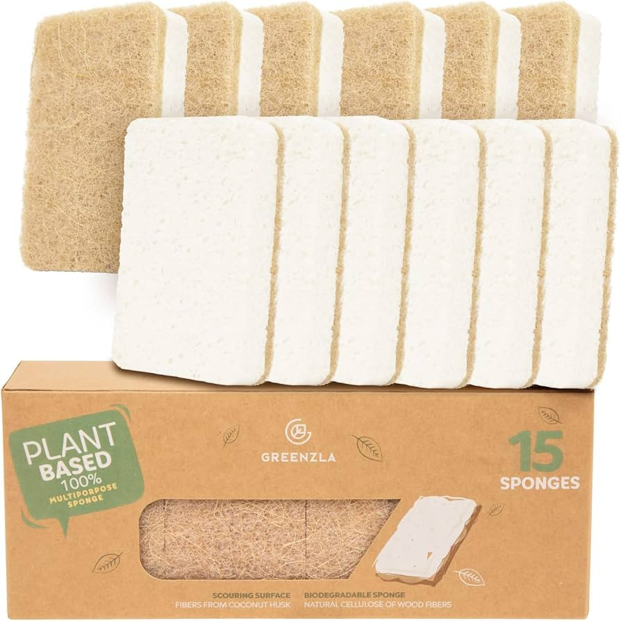 Greenzla Natural Sponges 15 Pack - Eco Friendly Kitchen Sponge for Sustainable Living - Biodegrad... | Amazon (US)