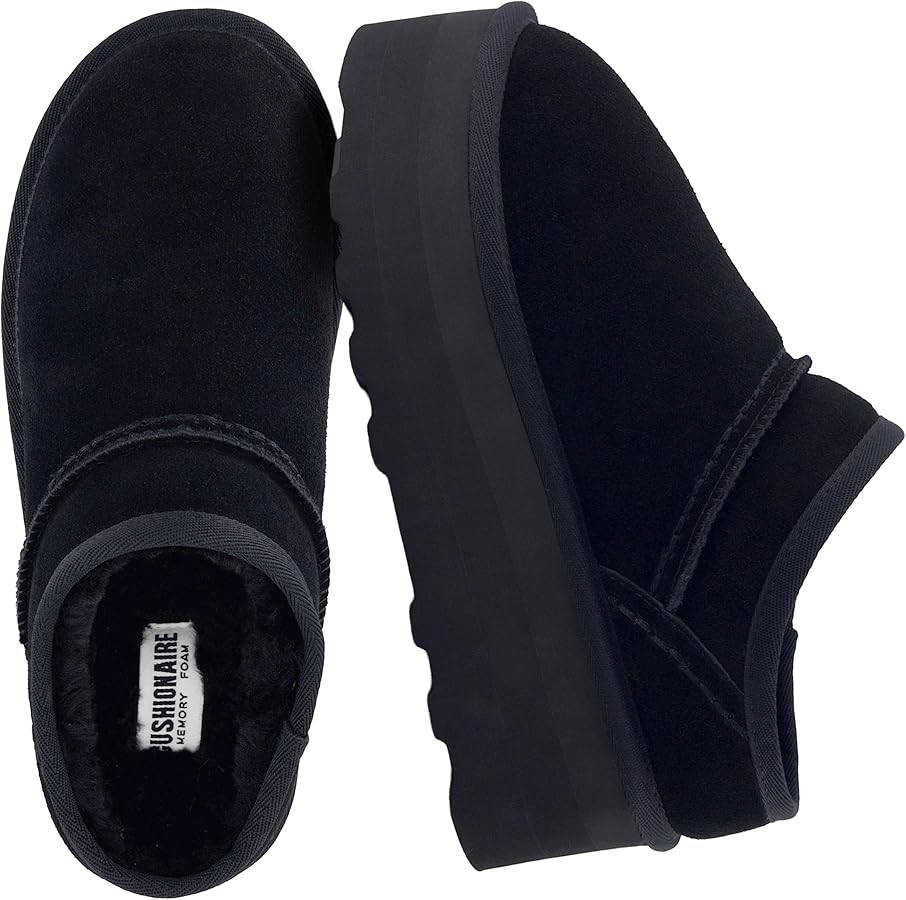 CUSHIONAIRE Huggy-2 Platform Slippers for Women, Cozy Genuine Suede Slip-On Ankle Boots for Indoo... | Amazon (US)
