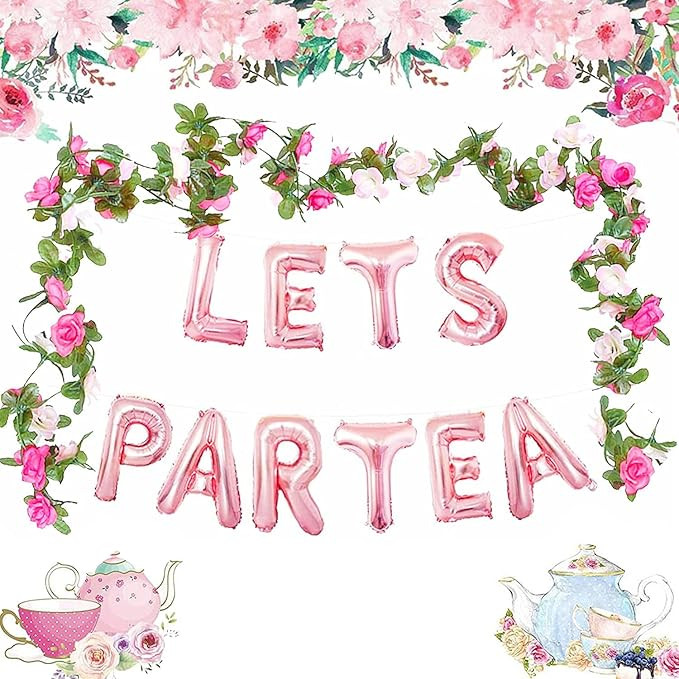 LaVenty 2 PCS LET'S PAR TEA Balloons Tea Party Birthday Banner Tea Party Decorations Lets Par-Tea... | Amazon (US)