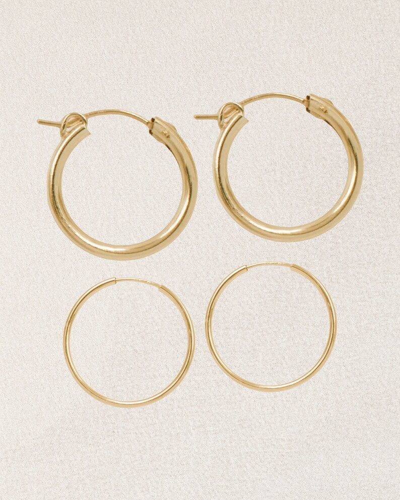 Everyday Hoop Set - Gold Endless Hoops - Simple Gold Hoops - Small Hoop Earrings - Hoop Earring S... | Etsy (US)