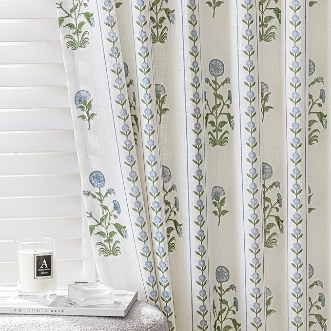 Flower Pinch Pleated Linen Curtains for Living Room Bedroom Dining Room, Light Filtering Memory T... | Amazon (US)