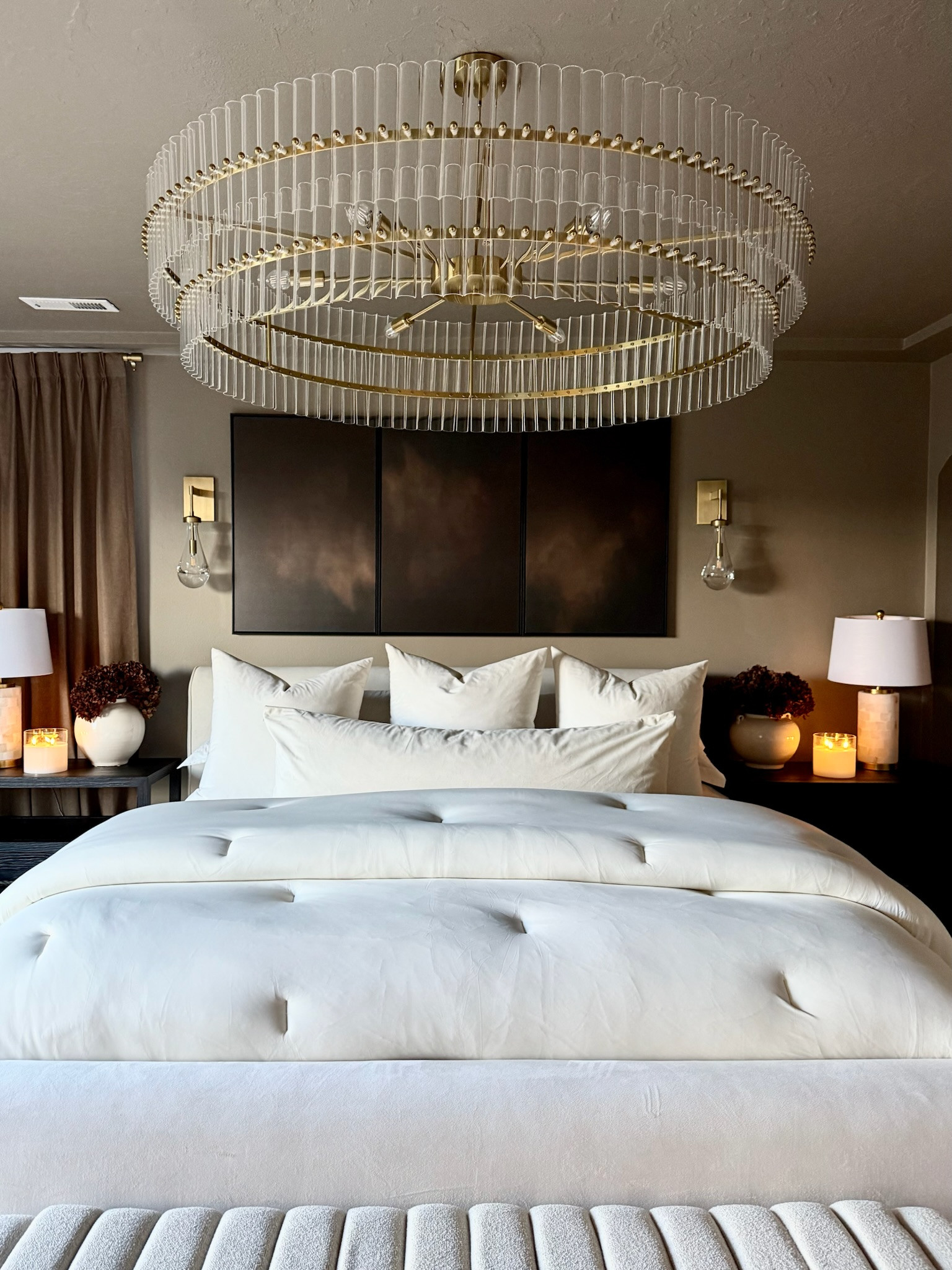 ✨CRYSTAL FLUTED GLOW CHANDELIER · LUXE BEDROOM UPGRADE✨Elevate your space with the Crystal Fluted Glow Chandelier — its soft, golden light and glass detail bring an airy, refined feel to any room. Paired with plush white bedding and warm candlelight, it creates a high-end, tranquil retreat that feels effortlessly luxurious.

#TheHillaryStyle #LuxuryHomeDecor #BedroomDesign #ModernLuxury #CrystalChandelier #NeutralHome #AmazonHome #DesignerLighting #HomeAesthetic #CozyInteriors #AffordableLuxury #InteriorInspo #WhiteBedding #HomeDetails #GlamBedroom 

 #LTKOver40 #LTKHome #LTKStyleTip