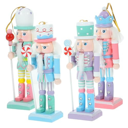 Toyvian Christmas Candy Nutcracker Ornaments, 4pcs Pink Candy Cane Wooden Pastel Nutcracker Soldier Figures Traditional Holiday Nutcrackers Christmas Tree Hanging Pendant Gift 12CM | Amazon (US)