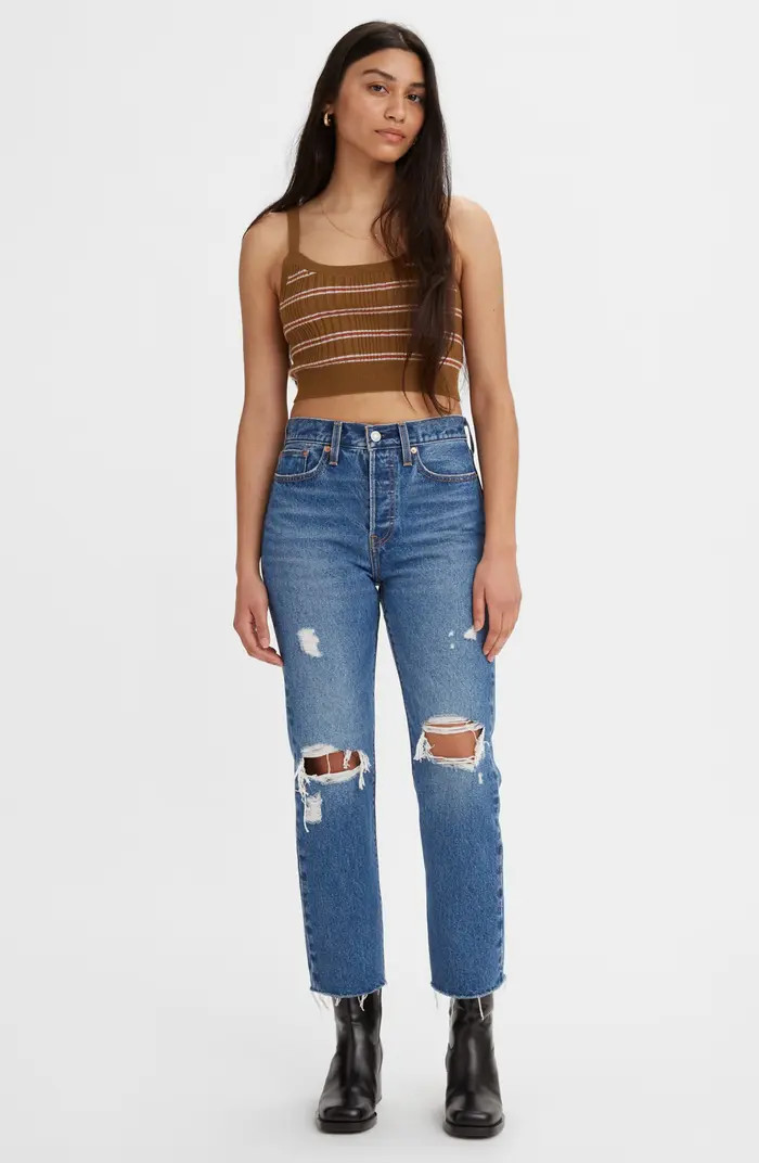 Wedgie Ripped High Waist Crop Straight Leg Jeans | Nordstrom