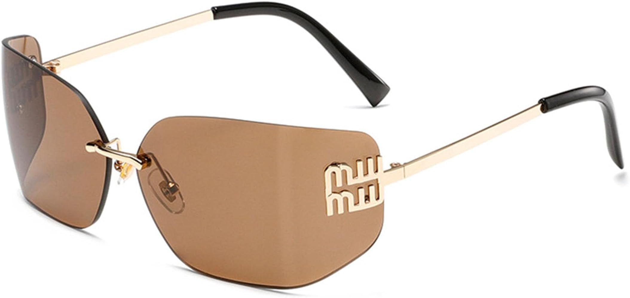 Futuristic Rimless Y2K Sunglasses for Women Men Fashion Wrap Around Frame Trendy Shield Frameless... | Amazon (US)