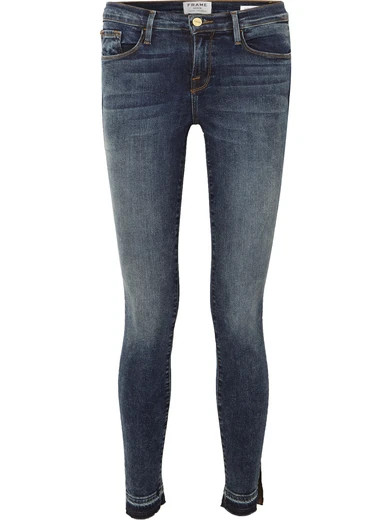 FRAME - Le Skinny De Jeanne Slit Mid-rise Jeans - Dark denim | NET-A-PORTER (UK & EU)