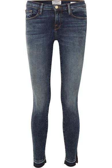 FRAME - Le Skinny De Jeanne Slit Mid-rise Jeans - Dark denim | NET-A-PORTER (UK & EU)