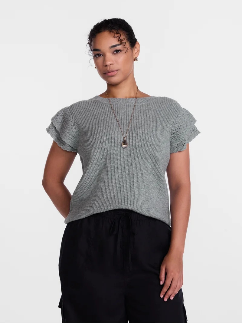 Scenario Women's Sweater with Flutter Sleeves, Lightweight, Sizes XS-XXXL | Walmart (US)