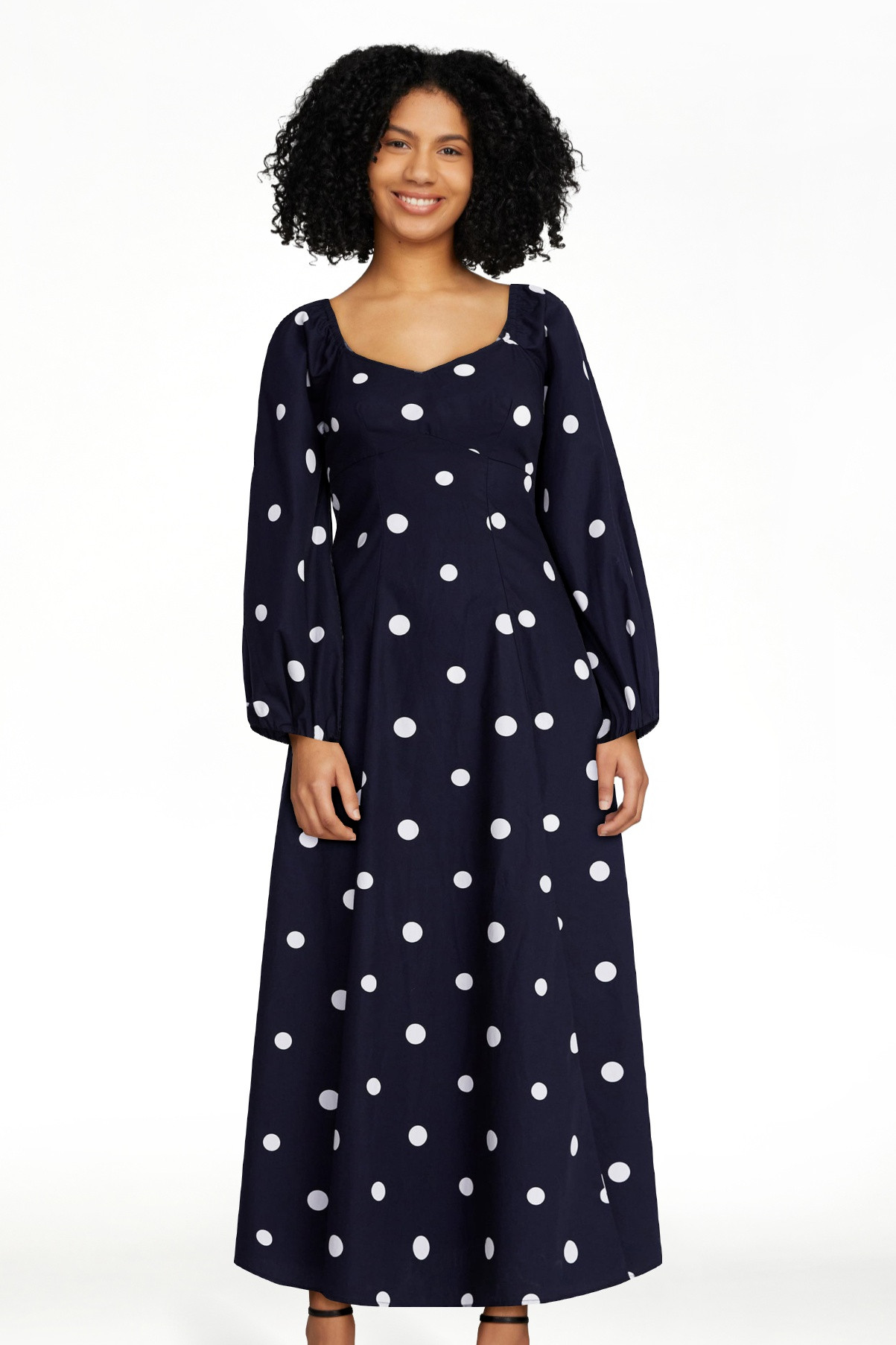 Free Assembly Women's and Women's Plus Cotton Polka Dot Maxi Dress with Puff Sleeves, Size-XS-4X | Walmart (US)