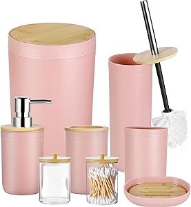 iMucci 8Pcs Pink Bathroom Accessories Set - with Trash Can Toothbrush Holder Soap Dispenser Soap ... | Amazon (US)