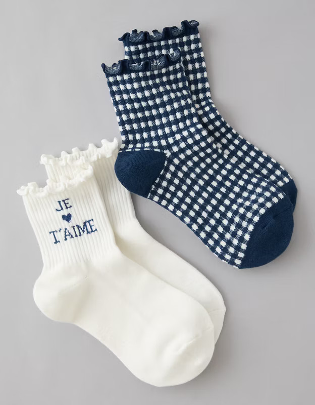 AE Valentine's Day Cropped Crew Socks 2-Pack | American Eagle Outfitters (US & CA)