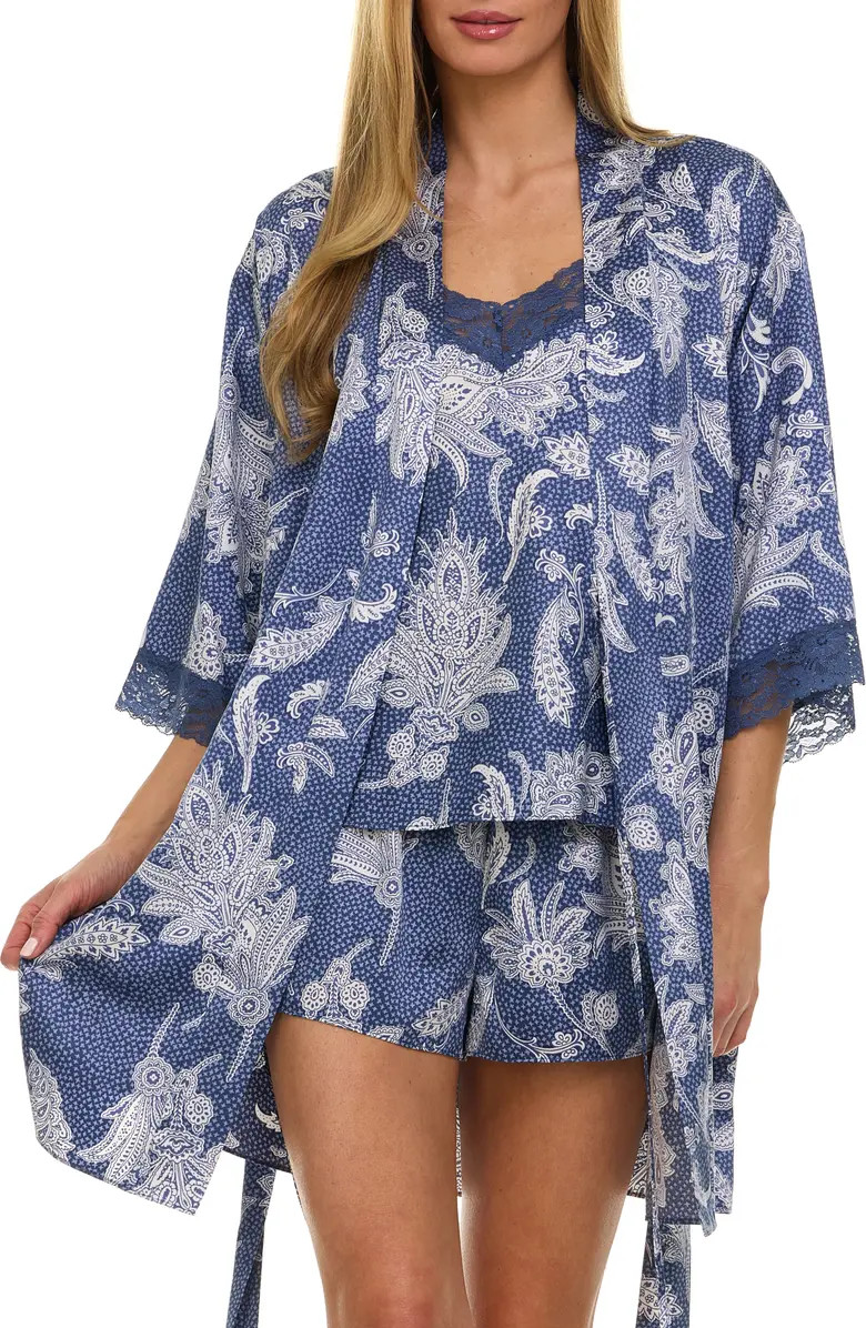 Sabrina Floral Print Satin Short Pajamas & Robe Set | Nordstrom