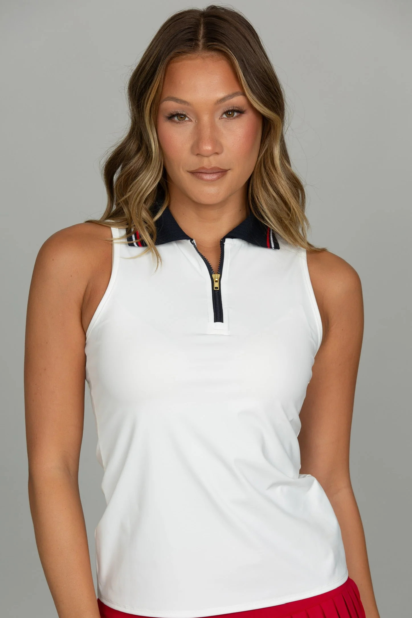 White Zipper Polo Tank | Gold Hinge