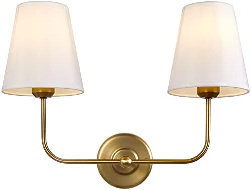 Passica Decor 2 Light Modern Armed Sconce with 2pcs Antique Brass Flared White Fabric Shade Doub... | Amazon (US)